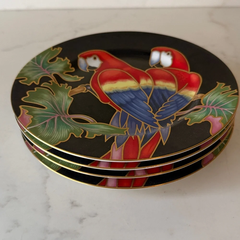 Vintage Fitz & Floyd Jungle Parrot Dessert Plates Set of 4